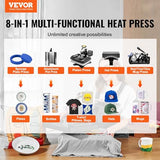 Upgrade Heat Press Machine ETL Quality & Safety Certificated 12 x 15 in 8 in 1 Heat Press Power-Saving Combo Multifunctional Sublimation 360掳Rotation Heat Press Shirt Printing Machine Black CooFel