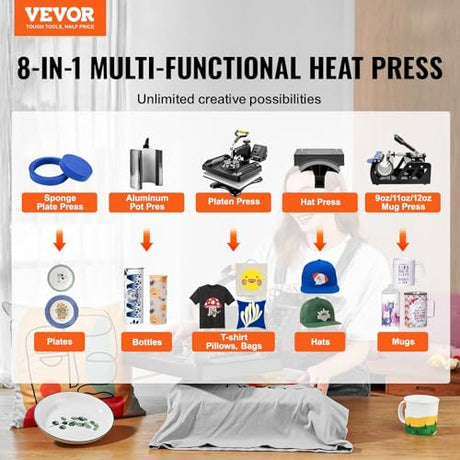 Upgrade Heat Press Machine ETL Quality & Safety Certificated 12 x 15 in 8 in 1 Heat Press Power-Saving Combo Multifunctional Sublimation 360掳Rotation Heat Press Shirt Printing Machine Black CooFel