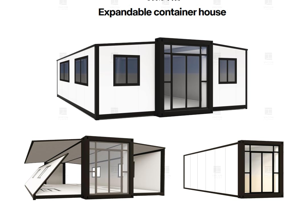 Generic Prefab Expandable Container, Folding House,(19 x 20FT) Container Guest House Building Tiny Home Modern Sturdy Portable Prefabricated Houses to Live in, white - WoodArtSupply