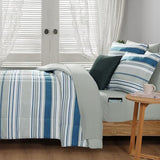 Monbix Queen Comforter Set - 7 Pieces Bed in a Bag Queen, Blue-Stripe Bedding Sets, All Seasons Comforter Bed Set with Sheets, Pillowcases & Shams Monbix