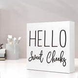 Funny Bathroom Wood Block Signs,Hello Sweet Cheeks Wooden Box Sign for Bathroom Shelf Toilet Restroom Home Tabletop Desk Decor,Rustic Bathroom Sign Decor LVQHI