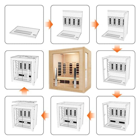 3-4 Person Hybrid Home Wood Sauna, Indoor WiFi Control Far Infrared & Traditional Canadian Hemlock Steam Saunas Spa with Red Light Therapy, 11 Heating Elements & Electric Stove, Accessories, Leftdoor Smartmak