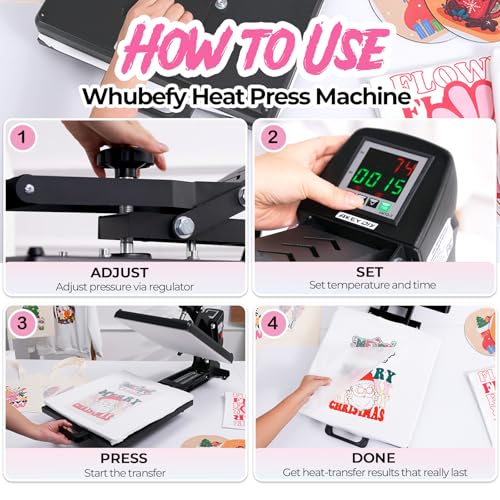 Whubefy Heat Press Machine 15x15 with Fully Slide Out Drawer, 1200W Heat Press Machine for T Shirts Printer, Heat up Fast&Even, Sublimation Shirt Press Machine for Mouse Pad, Pillow, Coaster, Puzzles Whubefy