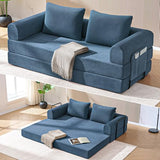 YUUIJOAA 4-in-1 Folding Convertible Sofa Bed, 78 Inch Oversized Corduroy Loveseat Sleeper with Pull Out Bed, Boneless Futon Couch for Living Room Apartment, No Assembly Needed, Blue YUUIJOAA
