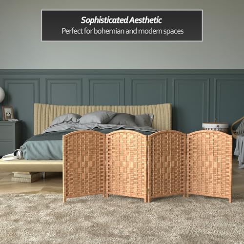 Red Lantern 2 ft. Short Diamond Weave Fiber Folding Screen - Natural - 4 Panel Red Lantern