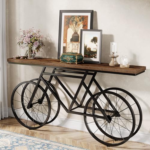 Tribesigns 70.9-Inch Extra Long Console Table, Narrow Sofa Table with Bicycle Metal Base, Modern Industrial Entryway Table Behind Couch Table for Living Room, Hallway, Entrance, Foyer, Rustic Brown Tribesigns