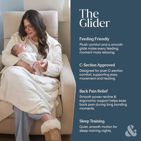 Nurture& The Glider Premium Power Recliner Nursery Glider Chair with Adjustable Head Support | Designed with a Thoughtful Combination of Function and Comfort | Built-in USB Charger (Ivory) Nurture&