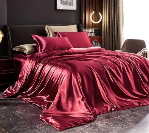 Solid Silk Bedding Set with Duvet Cover Bed Sheet Pillowcases Luxury Satin Single Double Bedsheet Queen Twin Size Generic