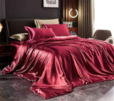 Solid Silk Bedding Set with Duvet Cover Bed Sheet Pillowcases Luxury Satin Single Double Bedsheet Queen Twin Size Generic