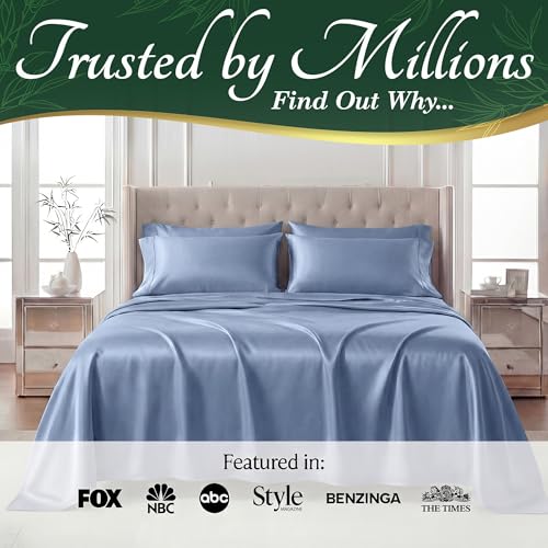 DECOLURE 100% Viscose Derived from Bamboo Sheets King Size - Luxury 6 Pc Naturally Cooling Sheets, Ultra Soft Bed Set - Deep 17" Pockets, Durable Double Stitching, Oeko Tex Standard (Light Blue) DECOLURE