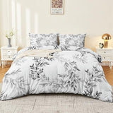 Duvet Cover Single 61" x 79" Size - Reversible Minimalist Retro Botanical Duvet Cover Set for Kids and Adults with Zipper Closure, 3 Pieces Grey Bedding Set with 2 Pillow Shams Generic