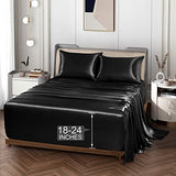 Vonty Satin Sheets Extra Deep Pocket King Size Sheets - Cooling & Silky Satin King Sheets Set with 18-24 Inch Deep Pocket, Black Satin Bed Sheets Fit Up to 24" Deep Matress - 4 Piece Vonty