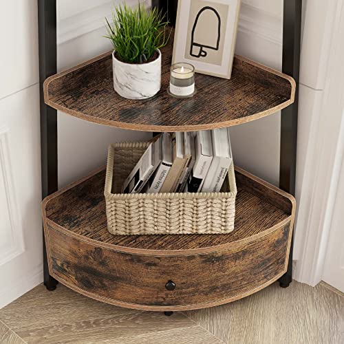 Seventable Rustic Brown 5-Tier Corner Shelf with Drawer – Versatile Storage Solution for Home and Office - WoodArtSupply