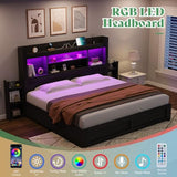 AMERLIFE King Size Bed Frame with LED Headboard, 4 Storage Drawers & Charging Station AMERLIFE