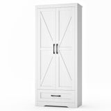 NOVAMAISON Farmhouse Kitchen Pantry Cabinet - 72” Tall Storage Cabinet w/Barn Doors & Adjustable Shelves & Drawer, White Cabinet Freestanding Wood Storage Cabinet for Kitchen, Dining Room, Bathroom NOVAMAISON