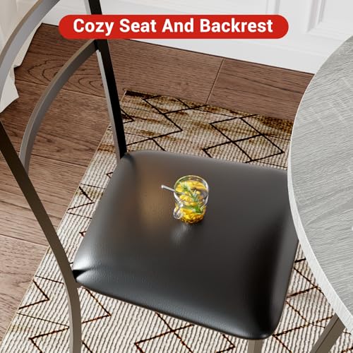 Garvee Dining Table Set for 2, Wooden Kitchen Table and Chairs of 2 with Upholstered Chairs, Round Kitchen Tables Set, 3 Piece Dining Room Table Sets for Small Space, Apartment, Rustic Gray Garvee