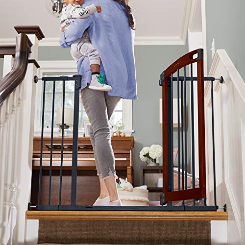 Summer Infant Essex Craft Safety Baby Gate,Solid Wood Cherry Stain Arched Doorway,Charcoal Gray Metal Frame-30” Tall, Fits Openings up to 28” to 42” Wide, Baby and Pet Gate for Doorways and Stairways Summer Infant