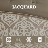 Madison Park Odette Cozy Comforter Set Jacquard Damask Medallion Design - Modern All Season, Down Alternative Bedding, Shams, Decorative Pillows, Cal King(104 in x 92 in), Tan 8 Piece Madison Park