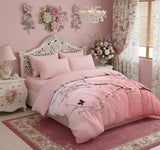 CCoutueChen Japanese Bedding Set King Size,Pink Flower Comforter Set 3Pcs Cherry Blossom Quilted Bed Set with 2 Pillowcases for Girls Women, All Season(104"x90") CCoutueChen