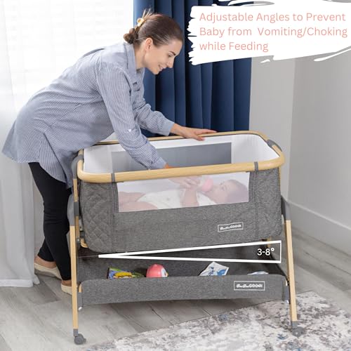 3 in 1 Baby Bassinet with Wheels, Portable Bedside Sleeper for Baby with 7 Adjustable Heights and Foam Mattress, Baby Bedside Crib for Newborns and Infants with Storage Basket, Carry Bag Incl - WoodArtSupply