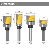 Yakamoz 4Pcs 1/4 Inch Shank Hinge Mortising Flush Trim Template Router Bit Set with Ball Bearing Carbide Tipped Router Bits Wood Milling Cutter Tool YAKAMOZ