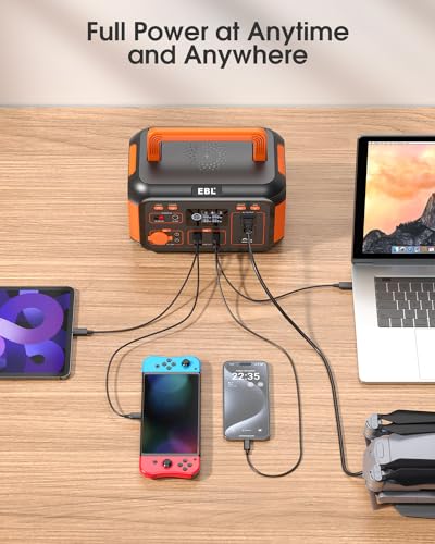 EBL Portable Power Station 300W(Peak 600W), 269.36Wh Lithium Battery Camping Solar Generator for Outdoor and Indoor Emergency Use EBL