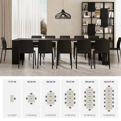 Mobili Fiver, Easy, Extendable Console Table with Extension Leaves Holder, 17.7(120.1) x35.4 in, Ashwood Black, Made in Italy Mobili Fiver