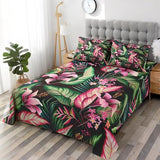 WeCozy 4 Pieces King Size Bed Sheet Sets with Pillowcases, Tropical Leaves Flower Hibiscus Soft Microfiber Bedding for Kids and Adults, Flat, Fitted Sheet for Bedroom Bed Decor WeCozy