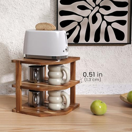 VERTORGAN 3 Tier Acacia Wood Corner Shelf,Dish Drying Rack,Plate Organizer,Kitchen Spice Rack for Countertop and Cabinet,Pantry Organization and Storage VERTORGAN