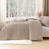Andency Fluffy Sherpa Full Comforter Set, Super Soft Khaki Fleece Warm Bedding for Winter, Luxury Jacquard Boho Thick Fuzzy Plush Bed Set 3 Pieces(1 Shaggy Comforter, 2 Pillowcases) Andency
