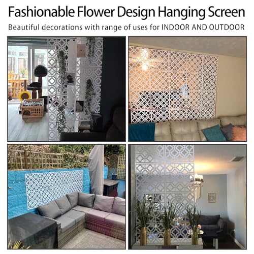 Stepstall 12 Pcs PVC Hanging Room Divider,Thick Decorative Flower Design Room Divider Partitions Panel Screen for Decorating Bedroom Dining Kitchen Office Studio Restaurant Hotel Decor（White） Stepstall