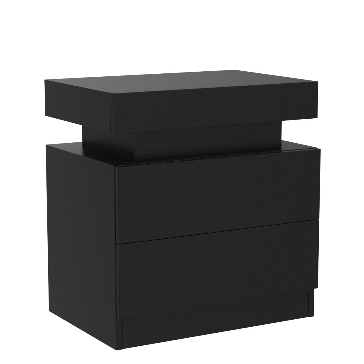 i-aplus Nightstand Set of 2 LED Nightstand with 2 Drawers, Bedside Table with Drawers for Bedroom Furniture, Side Bed Table with LED Light, Black - WoodArtSupply