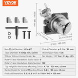 VEVOR Rotary Table for Milling Machines, 4''/ 100 mm, Horizontal Vertical Model Precision Milling Rotary Table, with 3.1''/80 mm 3-Jaw Chuck M10 T-Bolts Nuts, for Milling Engineering Indexing Tools VEVOR
