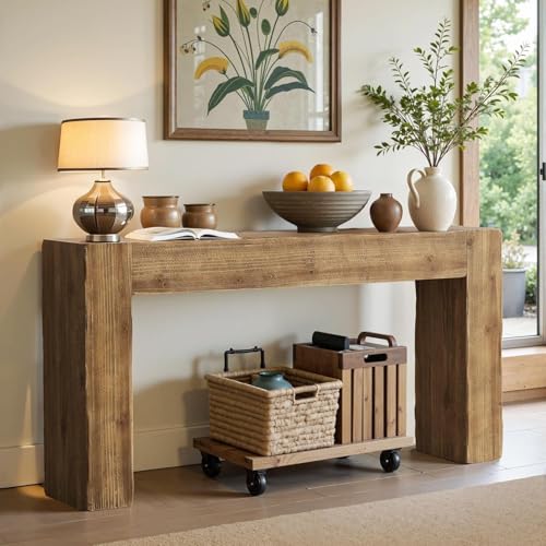 Tribesigns 63-Inch Solid Wood Console Sofa Table, Farmhouse Long Entryway Table Behind Couch for Living Room, Entrance, Hallway, Foyer, Easy Assembly Tribesigns