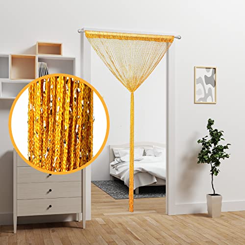 Atsweetlife Door String Curtain Doorway Beads Curtains,Hanging Room Divider Beaded Decor Hippie Glitter Fringe Panel Closet Window Doors Sequin Sheer Boho Doors Tassel (Gold) Atsweetlife