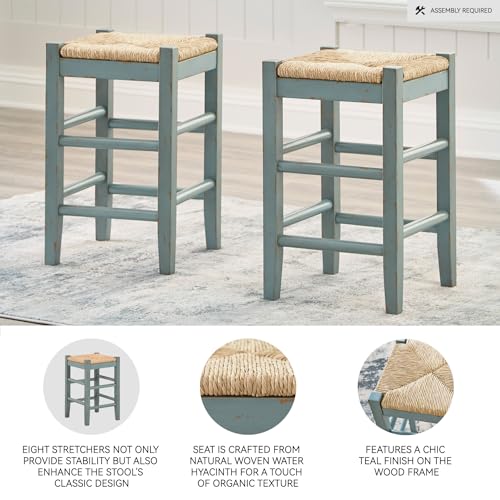 Signature Design by Ashley Mirimyn Farmhouse 23.63" Counter Height Bar Stool with Woven Wicker Seats, 2 Count, Green & Light Brown Signature Design by Ashley