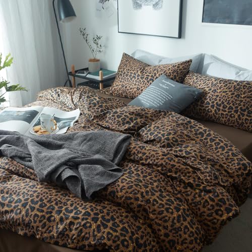 Leopard Print Comforter Set Full Size Animal Cheetah Printed Comforter Set 3 Pieces Fluffy Soft Microfiber Brown/Black Floral Bedding Set Farmhouse Boho Bed Comforter with 2 Pillowcases for All Season LifeTB