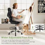500LBS Drafting Chair, High Back Safer Standing Desk Chair, Executive Tall Office Chair with Flip-up Armrests, Upholstered PU Leather Task Chair, Ergonomic Seat with Adjustable Height&Foot Ring, Black Sofetura
