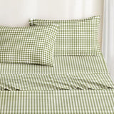 Wake In Cloud - Gingham Bed Sheets, 4-Piece Sheet Set, Plaid Checkered Check Pattern Printed Cute Preppy College Dorm Bedding, Deep Pocket, Moss Green, Full Size Wake In Cloud