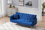 Majnesvon 71" Convertible Folding Sleeper Sofa Couch,Modern Velvet Loveseat Sleeper with 2 Pillows, Futon Sofa Bed with Mattress and Frame for Living Room,Bedroom,Small Space (Blue) Majnesvon