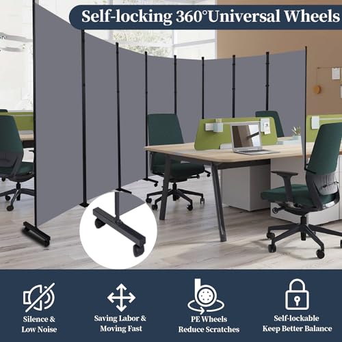 Room Divider Folding Privacy Screens with Lockable Wheels, 176'' Fabric Partition Room Dividers Freestanding Room Divider Panel for Room Separation, Wall Divider for Home Office Bedroom Studio Decor HOMSCREENER