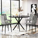 LTTROMAT Round Dining Table Set for 4, 39 Inch Circular Kitchen Table and Chair Set for 4 Person, 5-Pieces Dining Table Set with 4 Grey Velvet Chairs & Metal Frame for Small Space Home Kitchen LTTROMAT