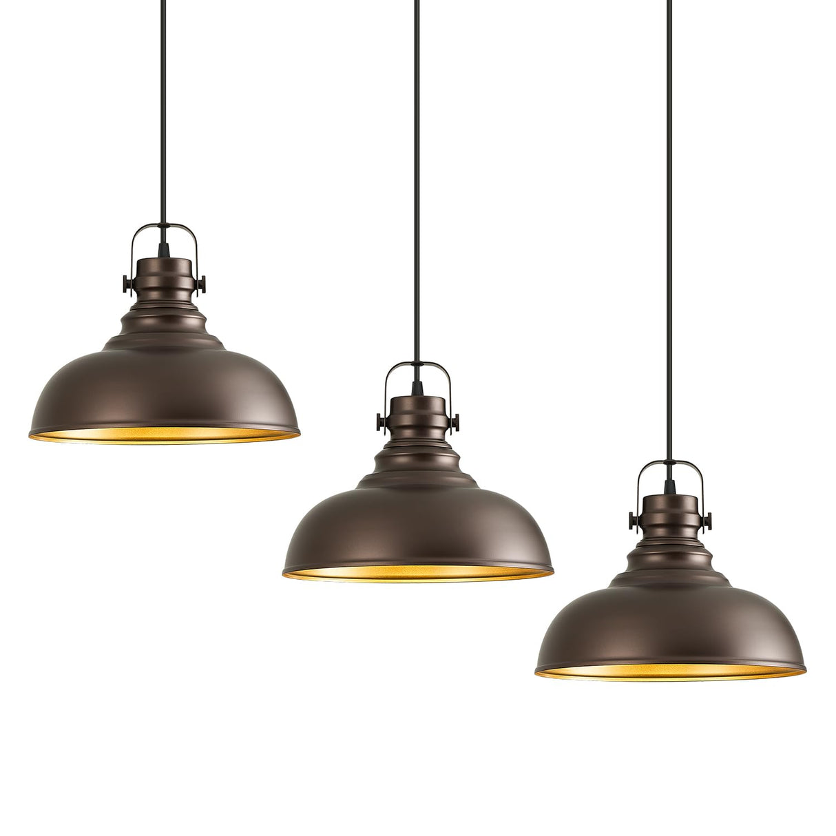 Refice 3 Packs Farmhouse Pendant Lights, Oil Rubbed Bronze Pendant Lighting, lsland Pendant Lights for Kitchen lsland lndustrial Adjustable Height Dome Hanging Lights for Barn, Dining Room Refice