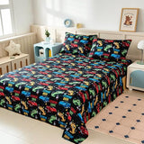 MCO Twin Sheets Set Kids, Soft Microfiber Bed Sheet Set for Boy Girls, 3 Pieces Breathable Twin Sheets Race car Black MCO