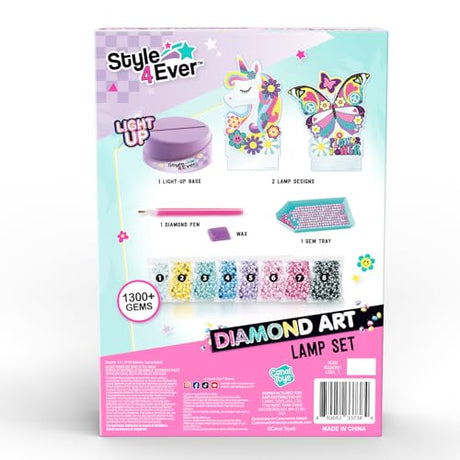 Canal Toys Style 4 Ever Diamond Art Unicorn or Butterfly Lamp Set. Bead up The Unicorn and Butterfly, Then swap Out on The Light up Base. Age 6+ Canal Toys