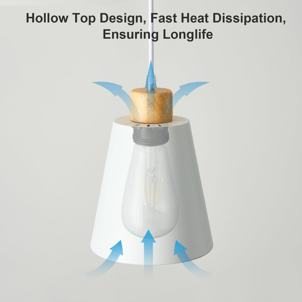 LAMKNVS Mini Pendant Light Fixtures White Wood Pendant Lighting for Kitchen Island 7.87in Cone Modern Ceiling Hanging Lights Hollow Shade Nordic Island Light for Counter, Bar, Hallway LAMKNVS