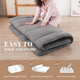 WhatsBedding Japanese Floor Mattress Futon Mattress 3" Grey Tatami Mat Shredded Memory Foam Filled Sleeping Pad, Foldable & Portable Roll Up Lounger Camping Bed for Kids and Adult,Queen Size 60"x 80" WhatsBedding