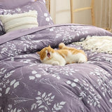 Bedsure Grayish Purple Twin Comforter Set - 5 Pieces Floral Bedding Sets Twin Bed in a Bag with Reversible Botanical Flowers Comforter, Sheets, Pillowcase & Sham Bedsure