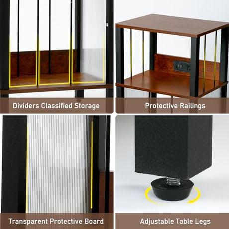 DGSANDGO Retro Record Player Stand with 100-Album Storage - Adjustable Height Turntable Stand, Compact Wooden Vinyl Shelf for Small Apartment/Living Room, Vintage Brown Mid-Century Style DGSANDGO