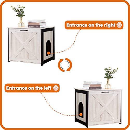 DWANTON Cat Litter Box Furniture Hidden, Cat Litter Box Enclosure, Reversible Entrance Can Be on Left or Right Side, Indoor Cat Box Cabinet, Wooden Cat Washroom, End Table, Nightstand, Beige Dwanton